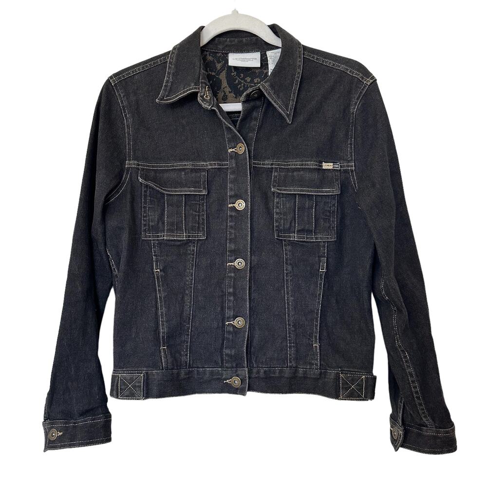 Liz Claiborne Lizwear Black Denim Jeans Jacket Size Petite Medium